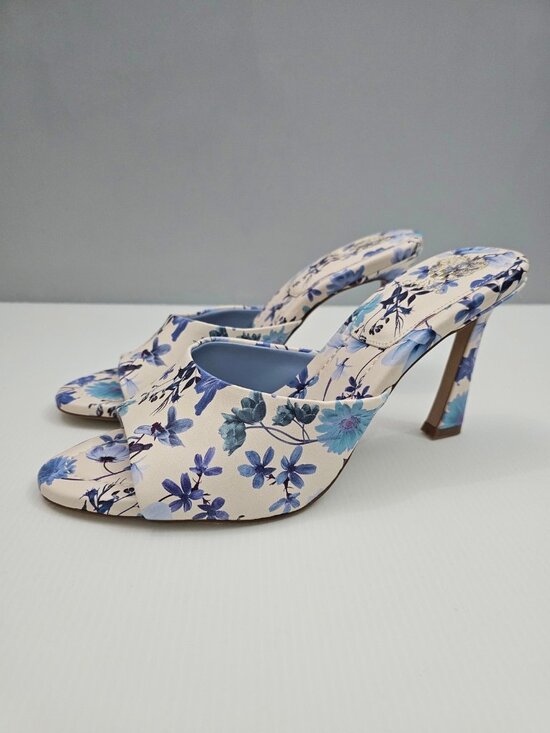 Vince Camuto Shoes - Vince Camuto Paigely Mule Heels Womens 11 Blue Floral Cream Slip On Open Toe